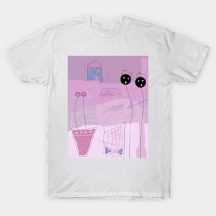 Kids and Blue House Stick Figure T-Shirt